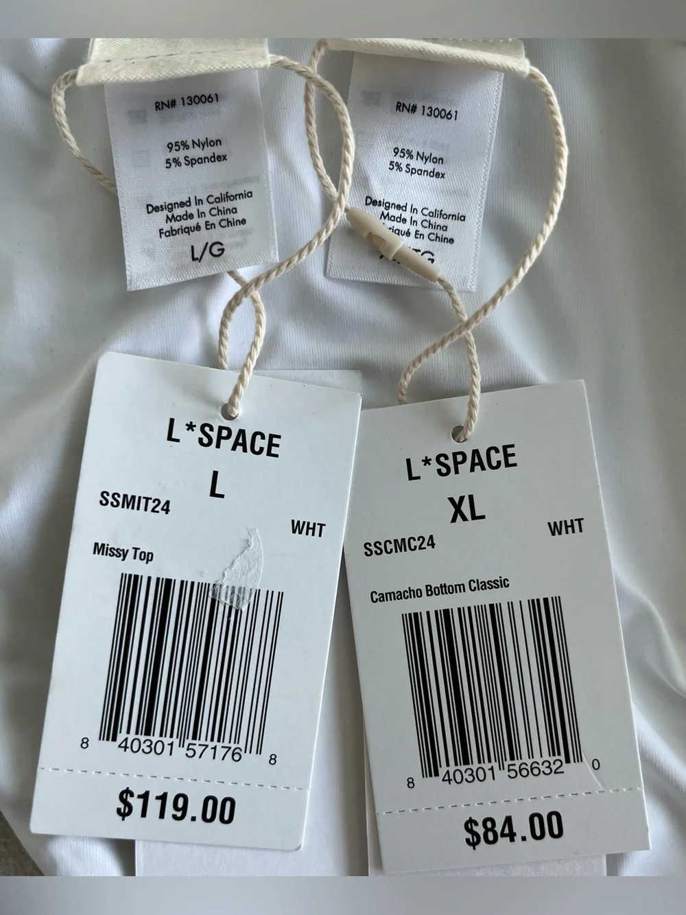 L*Space Bikini Set Missy Underwire Top & Camacho Bottom White Seashells L/XL